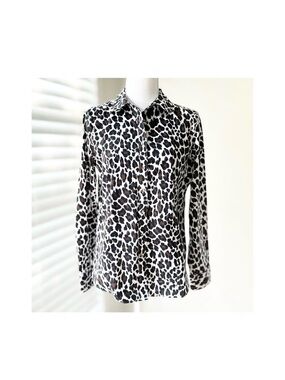 Talbots Black and White Leopard Print Button-Down Shirt
